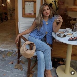 Blue Knit Vest with Gold Buttons